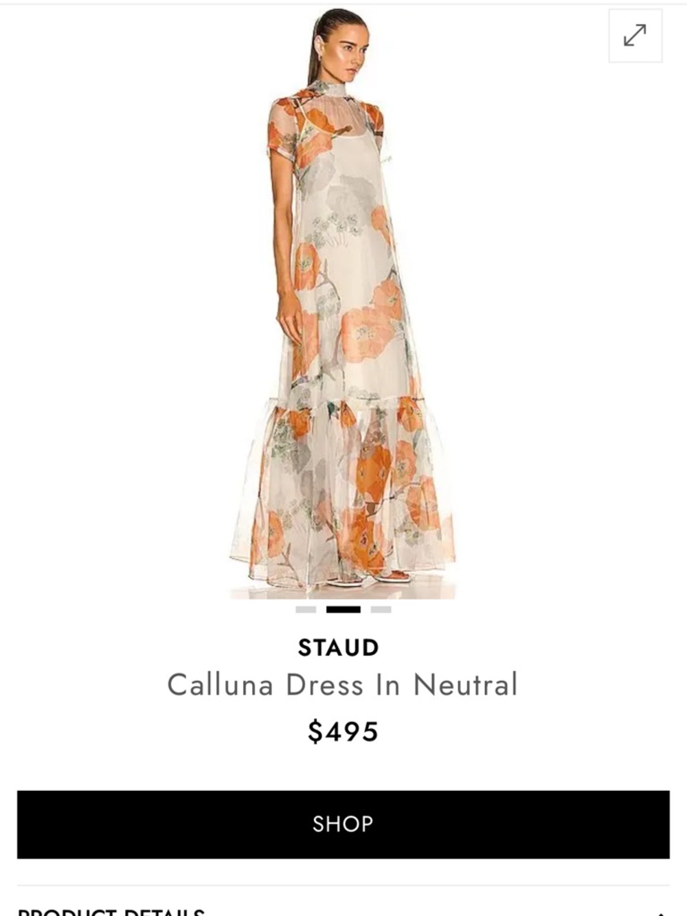 New with tags STAUD Calluna Poppy Floral sheer organza tie back maxi gown Dress - Picture 3 of 15